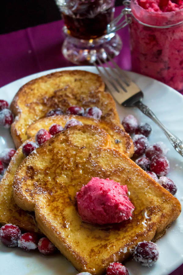 Eggnog French Toast with Whipped Cranberry Honey Butter ~ Recipe