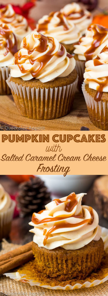 Pumpkin Cupcakes with Salted Caramel Cream Cheese Frosting ~ Recipe