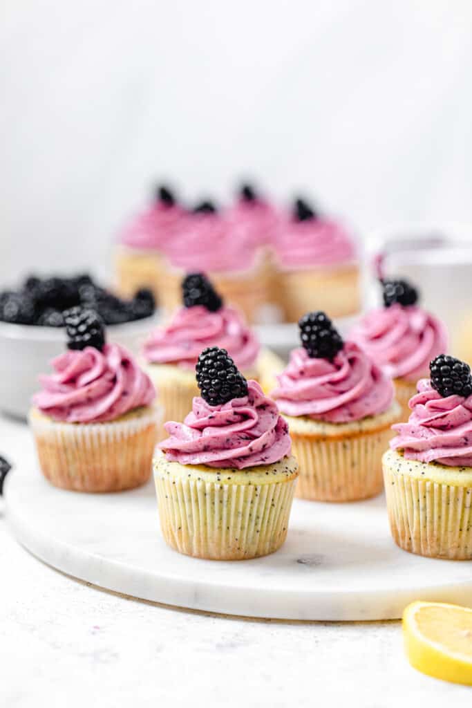 Lemon Poppy Seed Cupcakes with Blackberry Buttercream | Queenslee Appétit