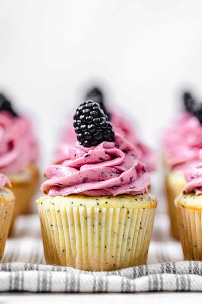 Lemon Poppy Seed Cupcakes With Blackberry Buttercream 